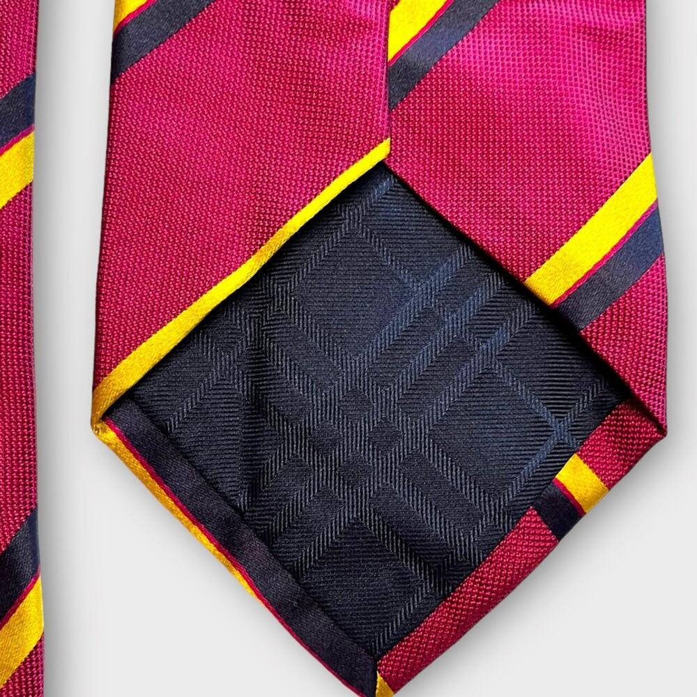 BURBERRY Silk Tie Berry Navy Gold Stripe Classic Designer - Picture 6 of 8